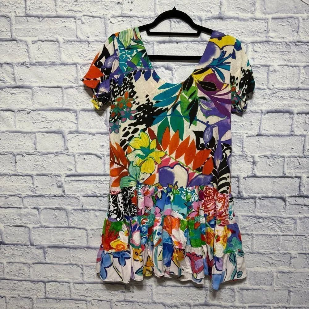 Jams World Hattie Dress Capri Floral Tropical Contrast Print Tiered small
